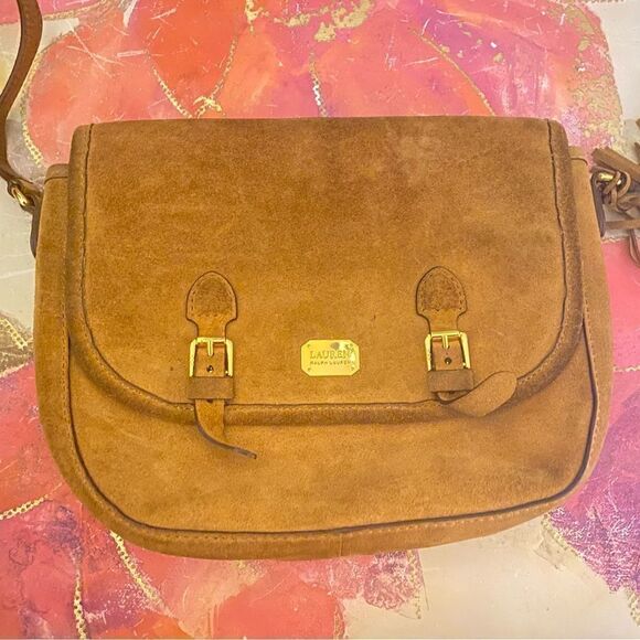 🛍️Lauren Ralph Anaville nutmeg leather suede saddle 💼 bag 🎀Purse - Picture 6 of 14